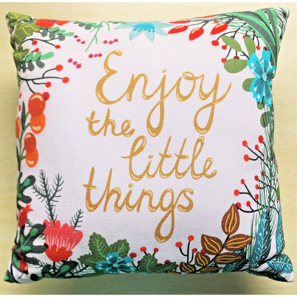 THROW PILLOW-PIER 1 Vintage-Inspirational Message -White-Floral-16"x16" - Picture 1 of 15